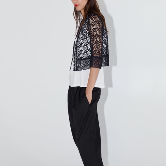 Zara navy blue short lace jacket - Picture 3 of 4